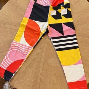 Colorblock Geometric Print Leggings - Pink, Yellow, Red